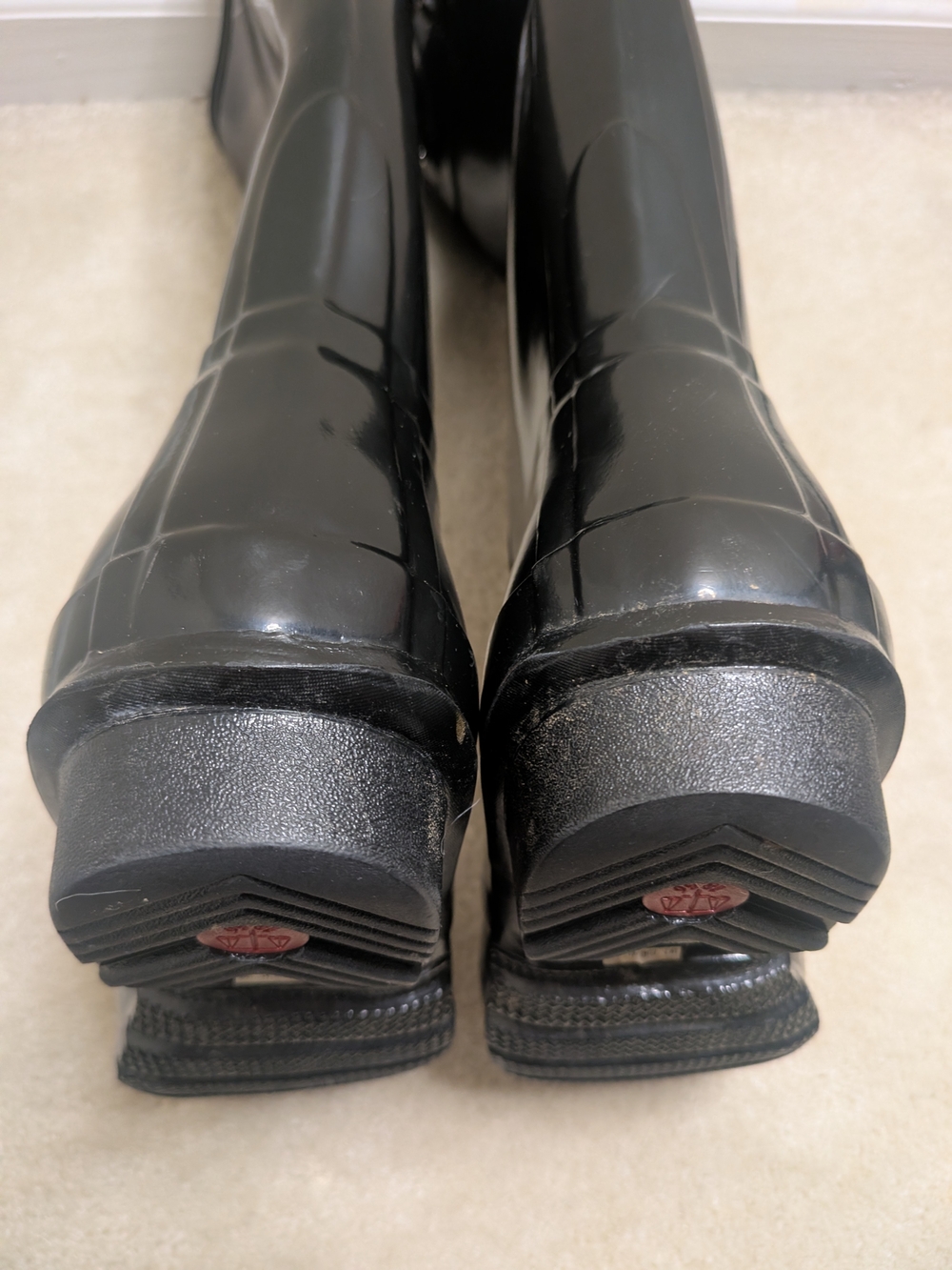 Hunter Black Gloss Tall Rain Boots with Logo Trim - Picture 14 of 16